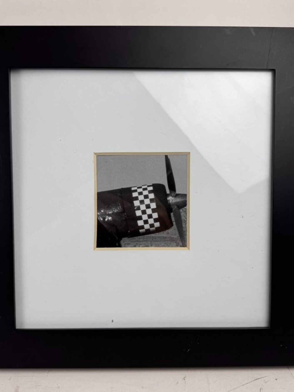 Vintage Airplane Propeller Cowl Framed Photo Print 11x11 Square B&W Aviation Art